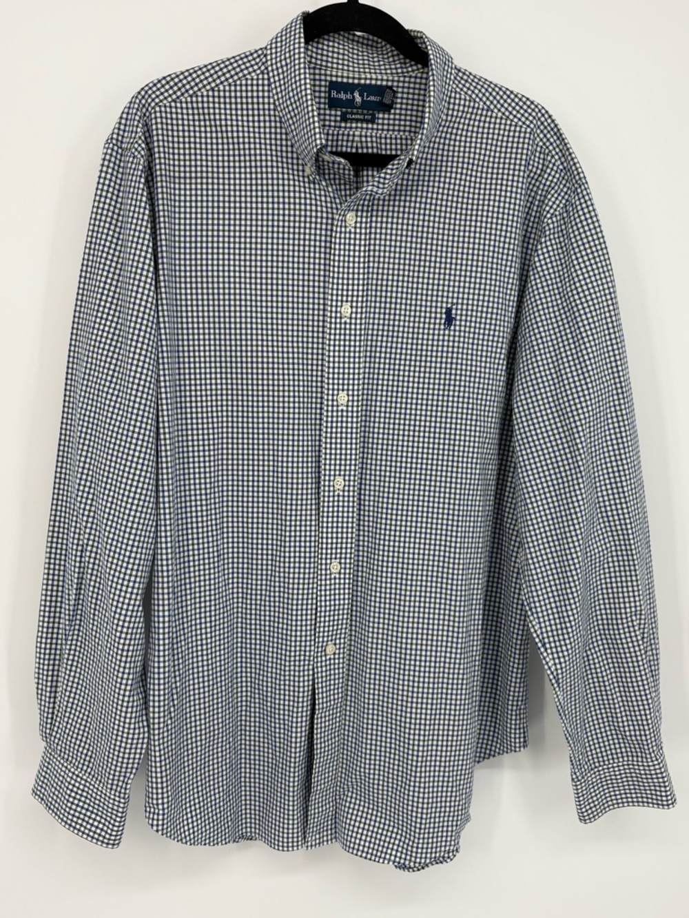 RALPH LAUREN Shirt Blue and Green Gingham Classic Fit Long Sleeve Mens XL